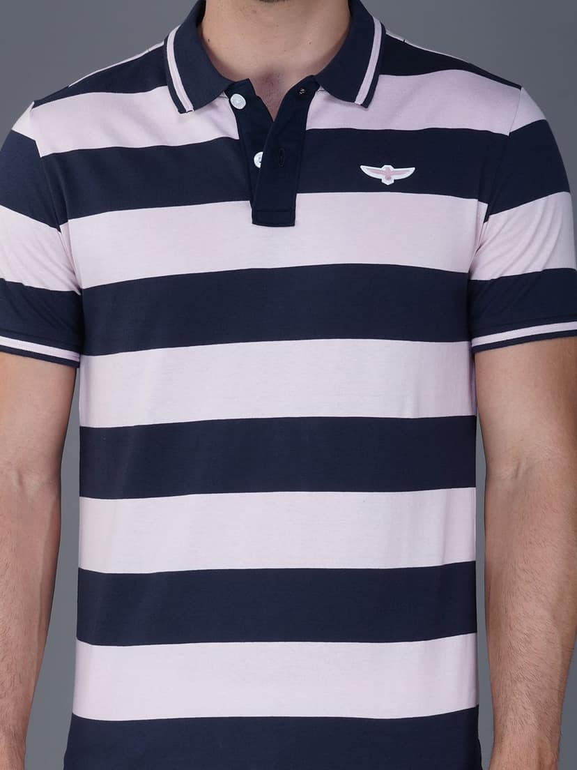 Men's Stripe Polo T-shirt Navy-Pink view 3