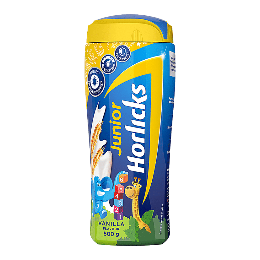 Horlicks Junior Health & Nutrition Drink, With Dha & Nutrients, For Growth, Vanilla Flavour, 500 G Jar view 2