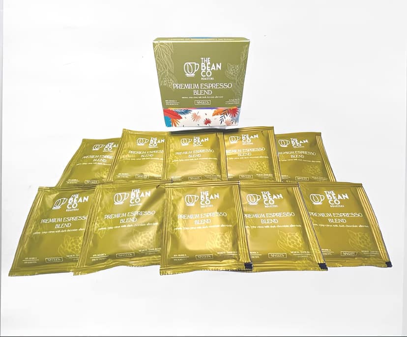 THE BEAN CO Espresso Blend | Single-Use Coffee Sachets (15g) | For French Press | Coffee Sachet | Premium Coffee Grounds | 10 x 15 Gram Sachets In a Box view 2