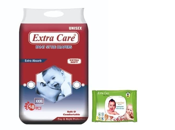 Alizee Extra Care Natural Baby Green Wipes with Lid 80 piece + Extra Absorb Pants Style Baby Diapers (100 Counts) | Combo of Diaper & Wipes