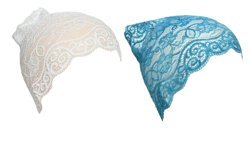 Girls and Womens Hijab Cap Hijab Headband, Under Hijab Scarf White and Light Blue Naqab Head Scarf (2 pcs) view 2