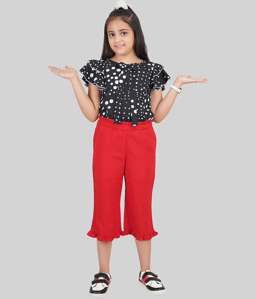 Being Naughty Pack of 1 Girls Polyester Top With Capris ( Black & Red )