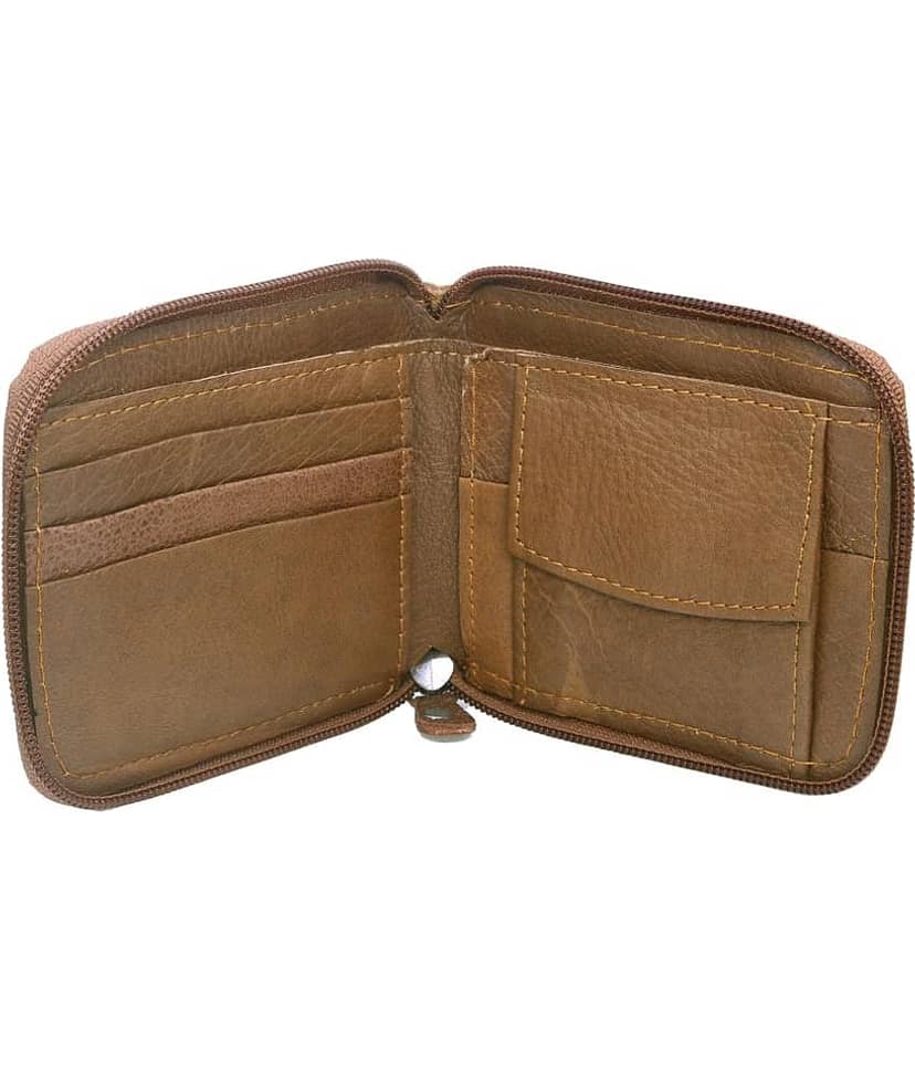JMALL - Brown Faux Leather Men's Zip Around Wallet ( Pack of 1 ) view 2