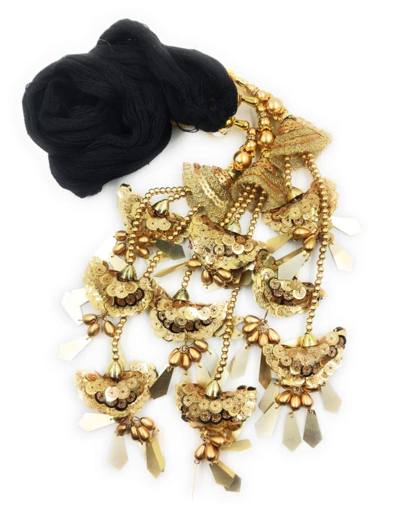 Light weight Heavy design Patiala Shahi Paranda/ Punjabi Parandi For Women Mirror work Golden & Black 1 piece view 5