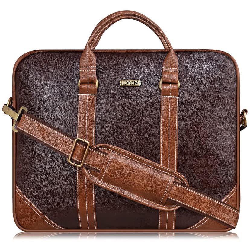 LOREM Brown & Black Color Faux Leather 10L Laptop Messenger Bag For Men & Women BG44