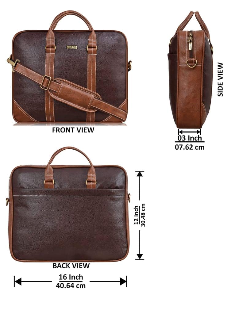 LOREM Brown & Black Color Faux Leather 10L Laptop Messenger Bag For Men & Women BG44 view 3