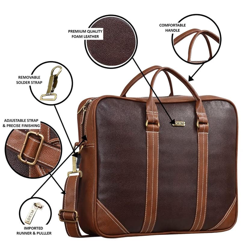 LOREM Brown & Black Color Faux Leather 10L Laptop Messenger Bag For Men & Women BG44 view 4