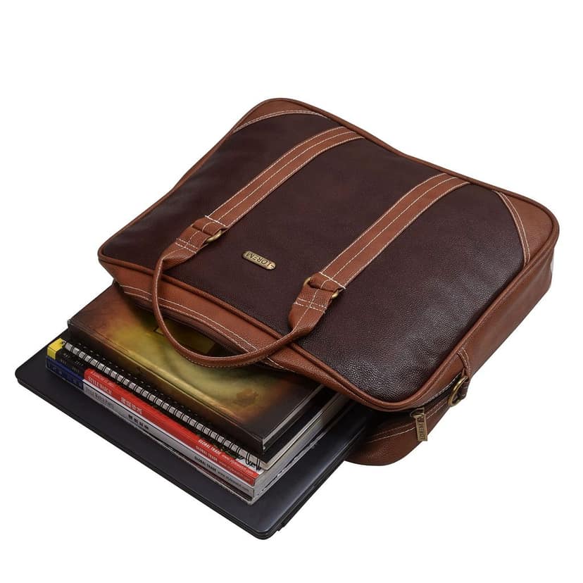 LOREM Brown & Black Color Faux Leather 10L Laptop Messenger Bag For Men & Women BG44 view 5