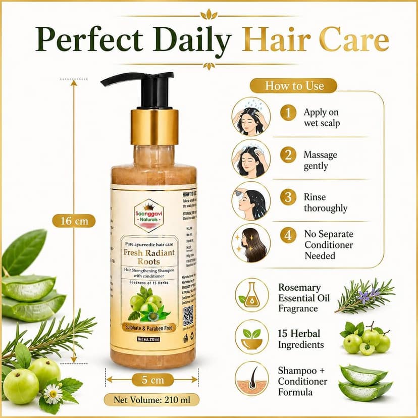 15 Herbs Hair Strengthening Shampoo with Conditioner 210 ml | Sulphate & Paraben Free | Fresh Radiant Roots Formula view 3