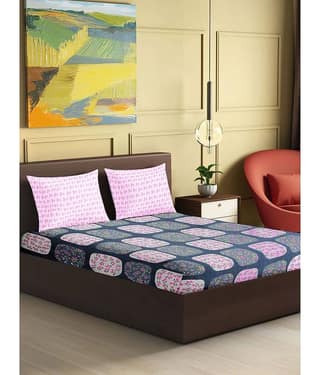 Skyla Cotton 1 Double Bedsheet with 2 Pillow Covers ( Multicolor )