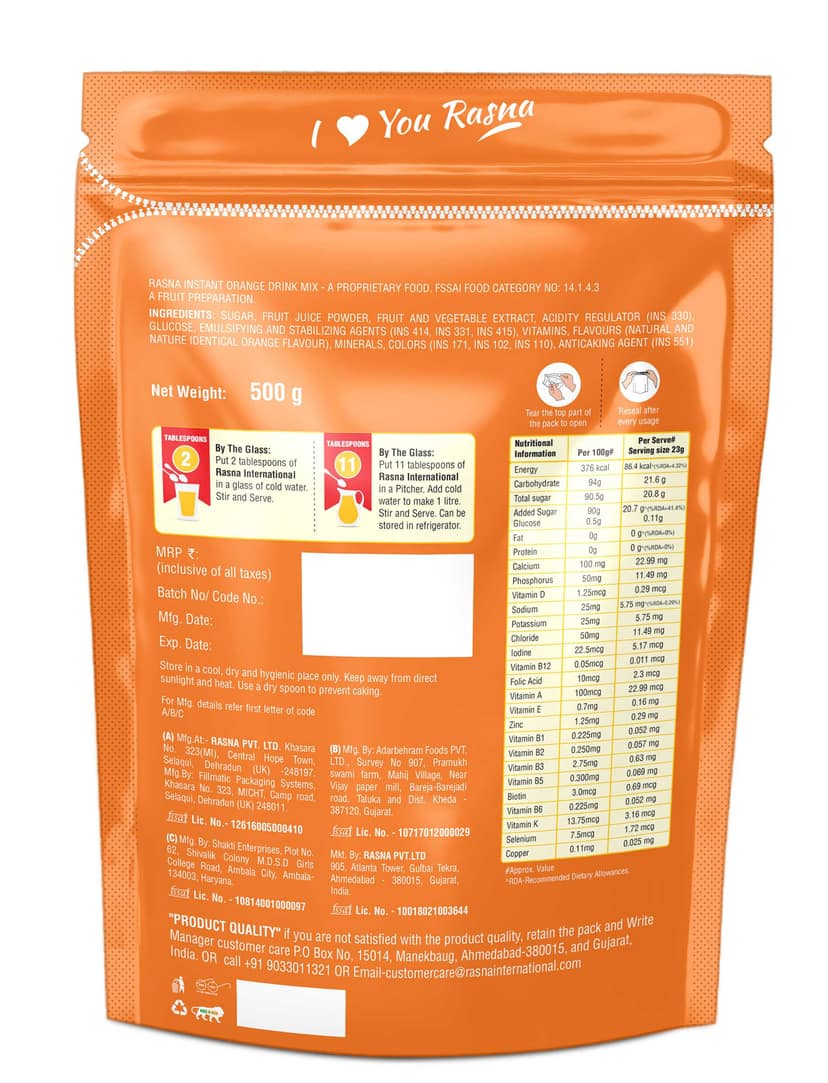 Insta Fruit Preparation 500g Pouch, Orange view 2