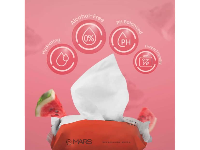 MARS Refreshing Wet Wipes for Face, Refreshing & Skin Hydration, Soothing for skin, pH Balance & Alcohol Free, Nourishing Facial Cleansing - WATERMELON view 2