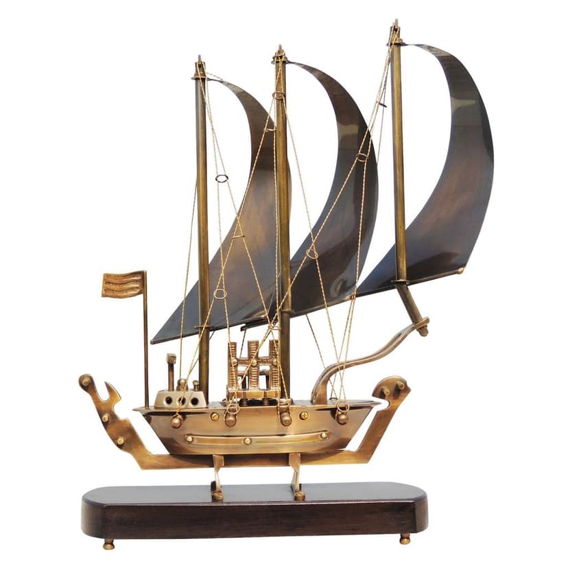Handcrafted Brass Sailboat Model � Wooden Base Home Decoration, Height : 15 Inch (MRMAS172 B) view 2