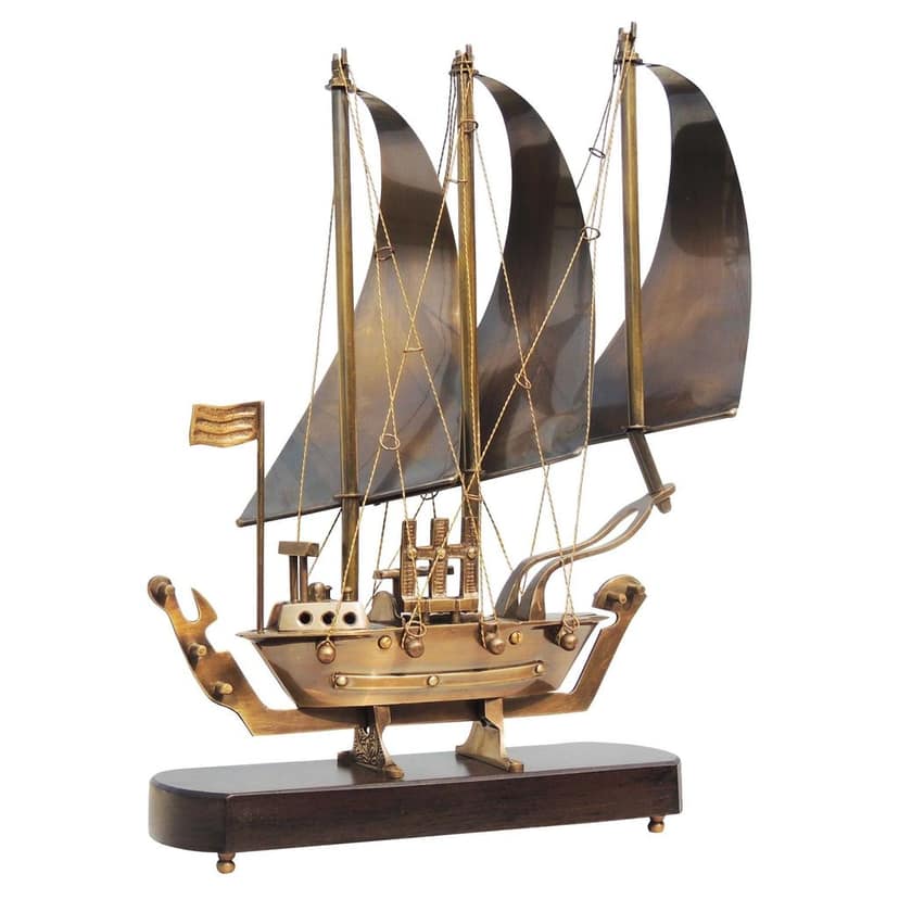 Handcrafted Brass Sailboat Model � Wooden Base Home Decoration, Height : 15 Inch (MRMAS172 B) view 3