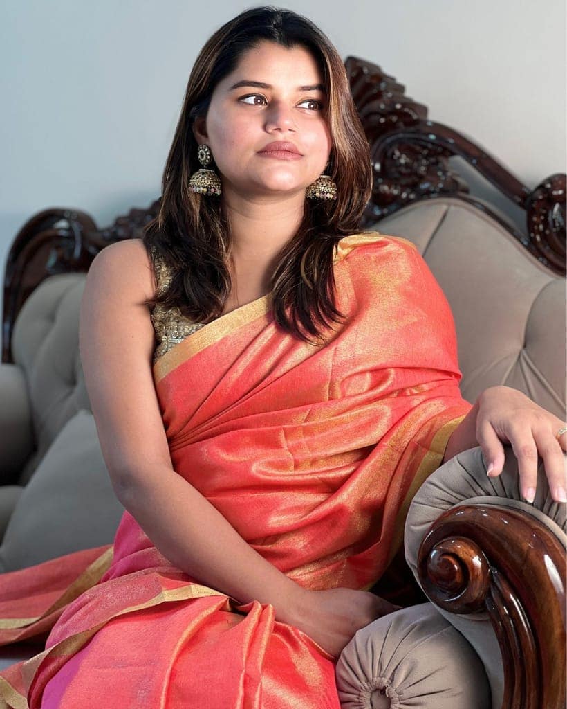 Hand Dyed Pure Tissue Linen Red Saree With Running Blouse Hand Dyed-7075 view 5