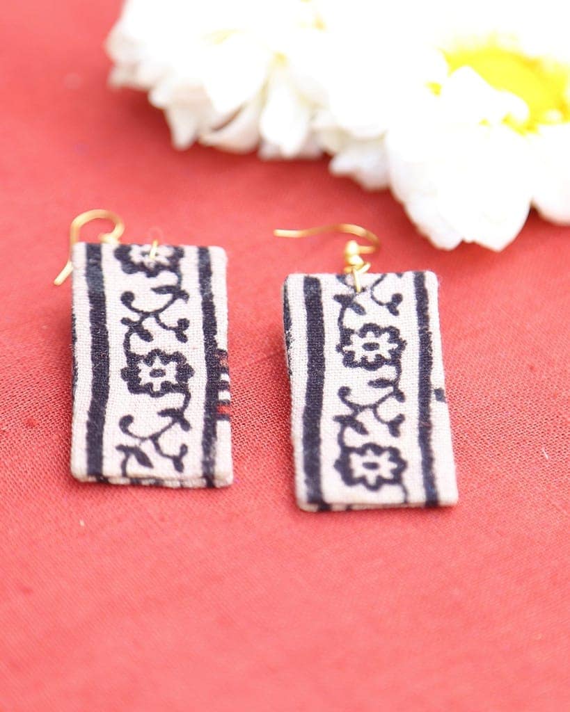 Cream Black Floral Handcrafted Earrings view 3