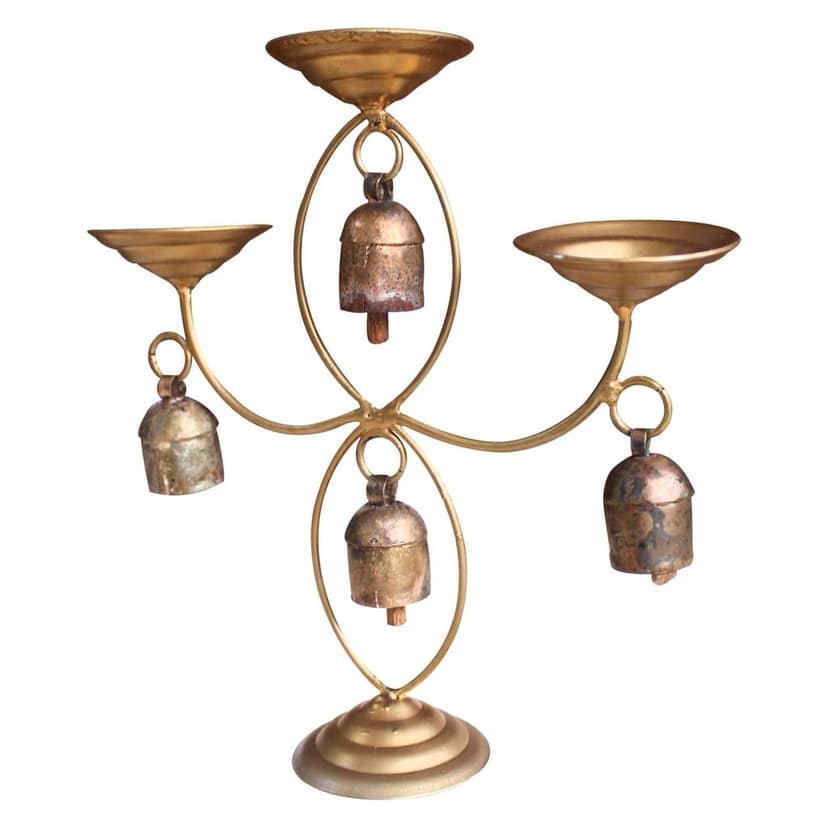Garvi Gurjari (A Gujarat Govt Enterprise) Handmade Decorative Diya Stand Copper Bell(GGCHMCB02) view 2