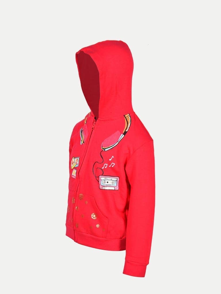 Girls Pink Printed Hooded Sweatshirt view 2