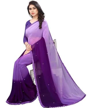 PRIHAL ART Georgette Solid Saree With Unstitched Blouse Piece ( Grey )