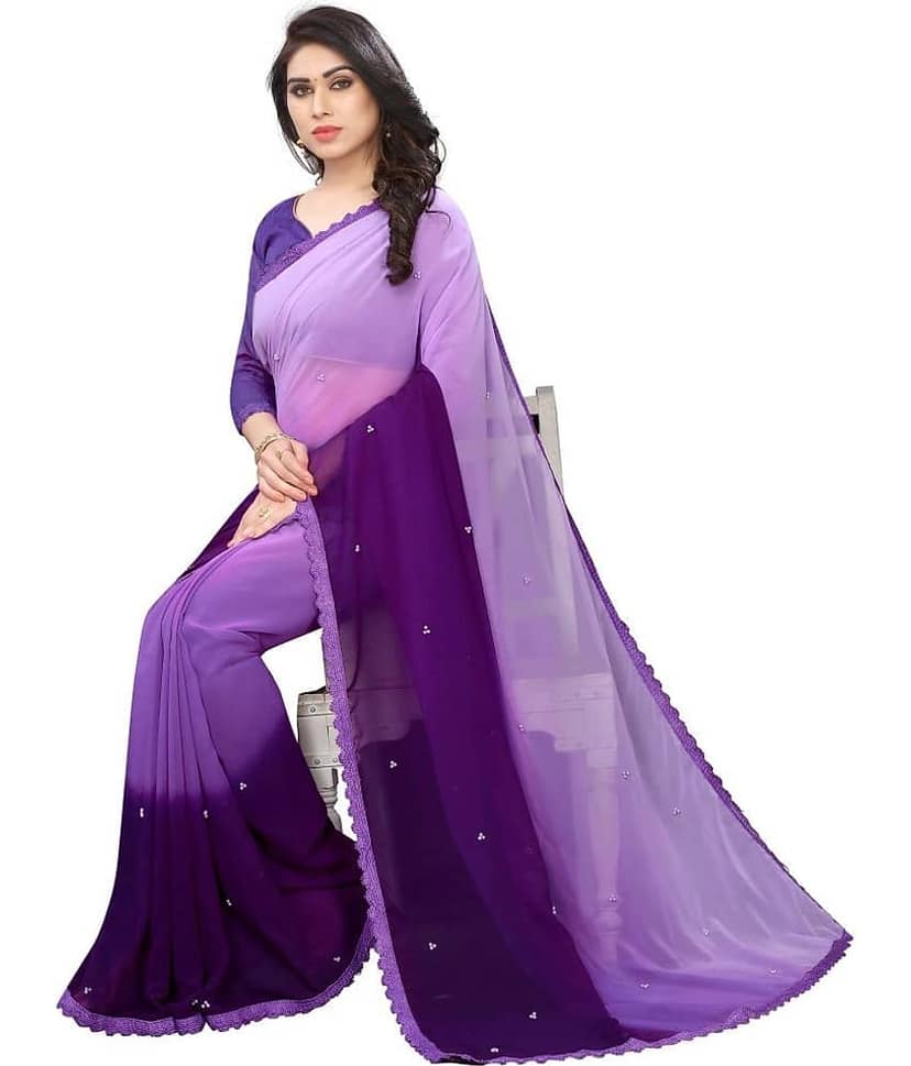 PRIHAL ART Georgette Solid Saree With Unstitched Blouse Piece ( Grey )