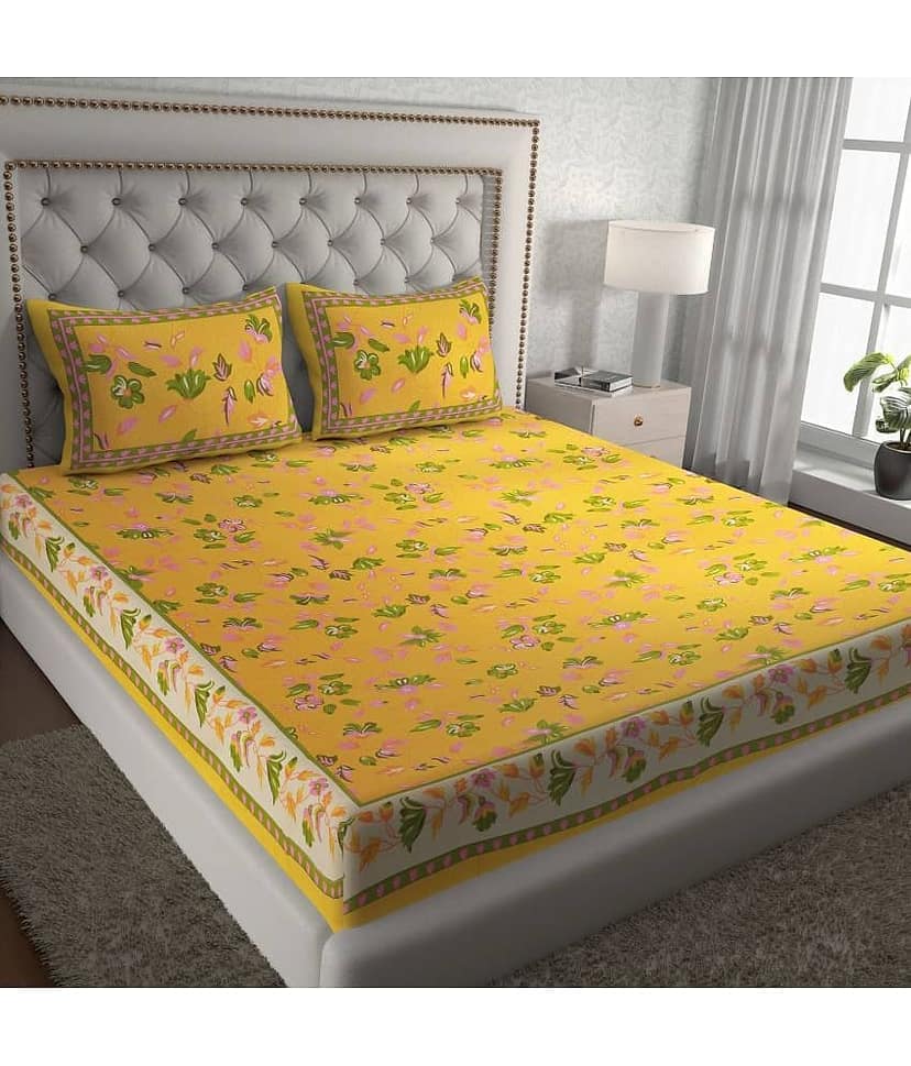 Cosito Cotton 1 Double Bedsheet with 2 Pillow Covers ( Yellow )