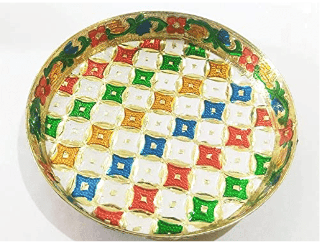 Ayushmann Presents Laddu Gopal ji ke Bartan/Pooja thali Small- 5 pcs Set - Multicolor Minna Bhog Thali with Glass, Bowl and Spoon view 2