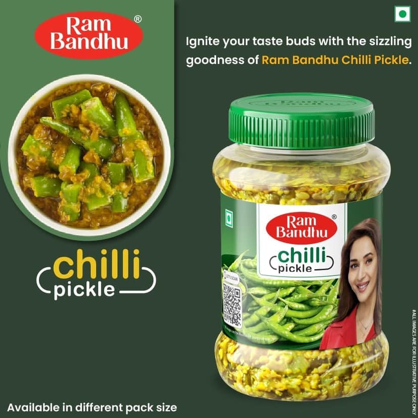 Ram Bandhu Chilli Pickle 500gm Pack | Pack of 1 | Ready to Eat | with Green Chilli | Mustard, Fenugreek, Turmeric Powder, Oil, and Salt view 3