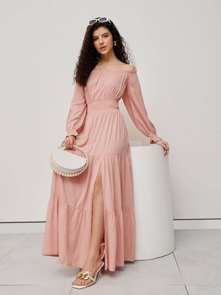 Smocked Maxi Summer Dress Pink view 2