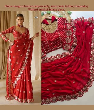 ofline selection Georgette Embroidered Regular Saree With Unstitched Blouse Piece ( Navy Blue )