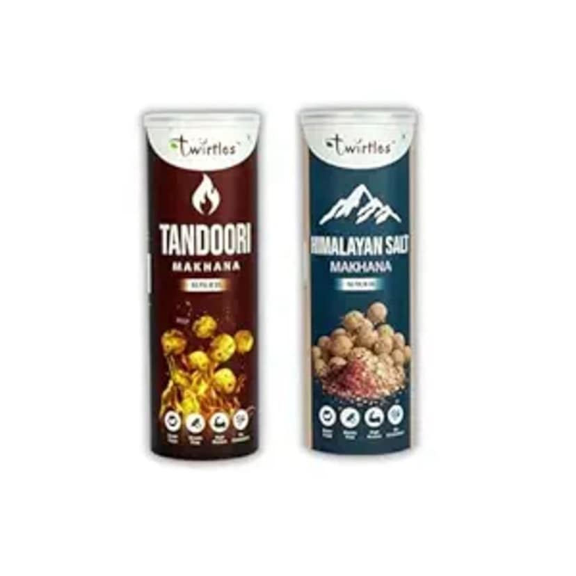 Twirtles Makhana Pack of 2 - Spicy Tandoori & Pure Himalayan Salt (2 x 75g) Combo of 2 - 150 gm - Two cans of flavored Makhana