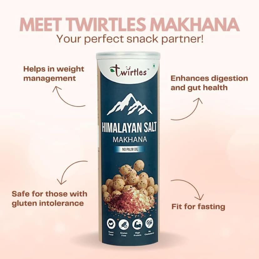 Twirtles Makhana Pack of 2 - Spicy Tandoori & Pure Himalayan Salt (2 x 75g) Combo of 2 - 150 gm - Two cans of flavored Makhana view 3