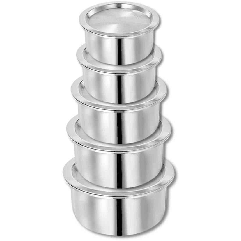 SHINI LIFESTYLE Aluminium Bhagona, Patila, Tope, Pateli, Tapeli, Cookware tope, Milk Tope Set 5 L, 4.5 L, 4 L, 3 L, 2.5 L capacity 26 cm, 24 cm, 23 cm, 21 cm, 20 cm diameter