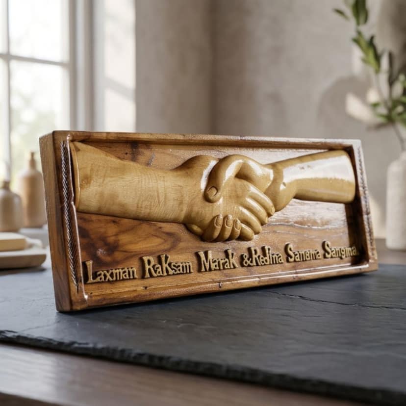 Personalized Handshake Carved Wooden Plaque
