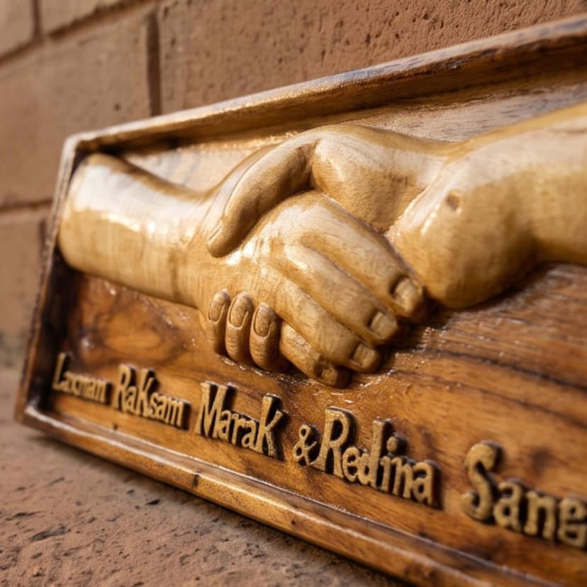 Personalized Handshake Carved Wooden Plaque view 3