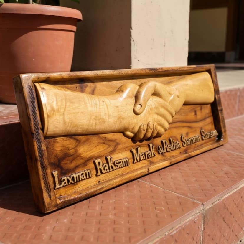 Personalized Handshake Carved Wooden Plaque view 4