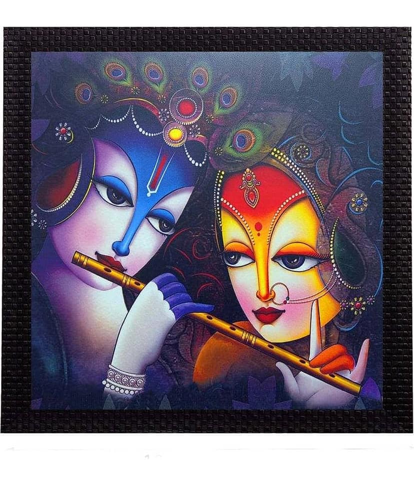 eCraftIndia Blue & Red Almighty Radha Krishna Satin Matt Texture UV Wall Art