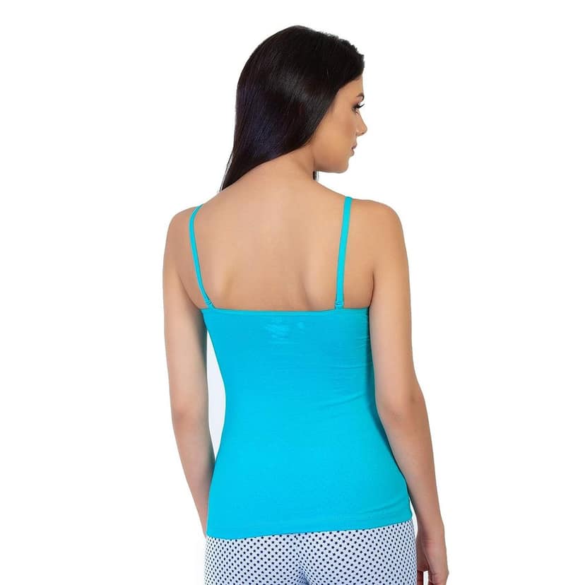 Women's Molded Cotton Camisole Girls Sweetheart Neck Slip with Adjustable Strap Blue view 3