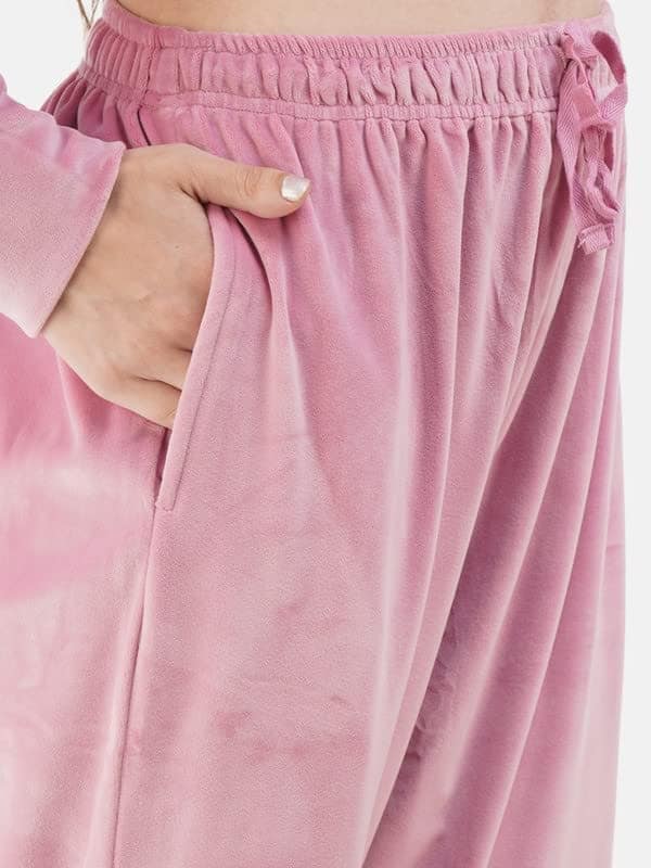 KOI SLEEPWEAR WOMEN's Full Sleeves Solid High Neck Velvet Zipper Track suit (XXL, Pink) view 5