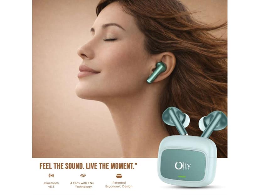 OlivLife VELO True Wireless Earbuds, Bluetooth 6.0 in-Ear Headphones with ENC Mic, 14H Playtime, Deep Bass, Premium Sound, Type-C Fast Charging Case - Green view 4