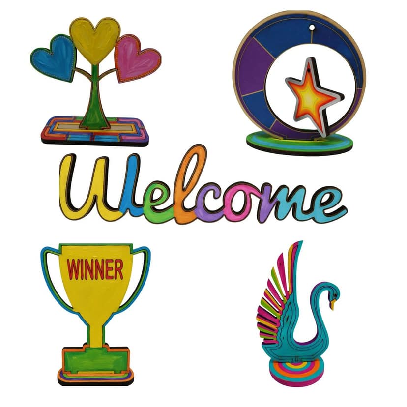 Wood Painting Kit with Pre-Cut Wooden Shapes – DIY Paintable Wooden Cutouts for Creative Art, Craft and Home Decoration view 2