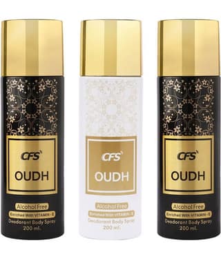 CFS Oudh Black, Oudh Black & Oudh White Body Spray for Unisex 600 ml ( Pack of 3 )