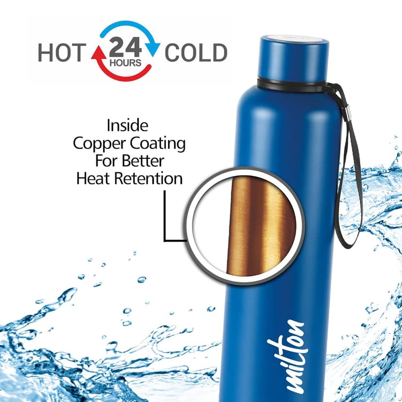 Milton Aura 1000 Thermosteel Bottle, 1.05 Litre, Dark Blue | 24 Hours Hot And Cold view 2