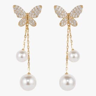 Butterfly Earrings with Pearl Drop Korean Design