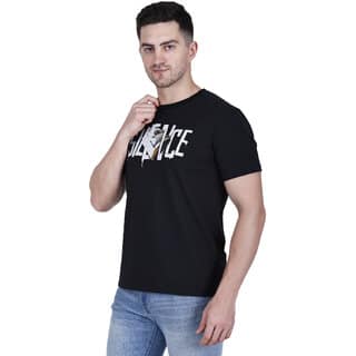 Life Dream Mens Black Embellished Cotton Blend Round Neck T-Shirt view 2
