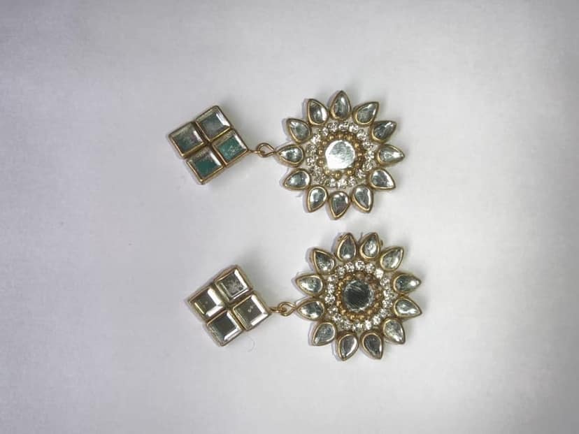"Stunning Cubic Zirconia and Mirror Work Chandbali Earrings" view 2