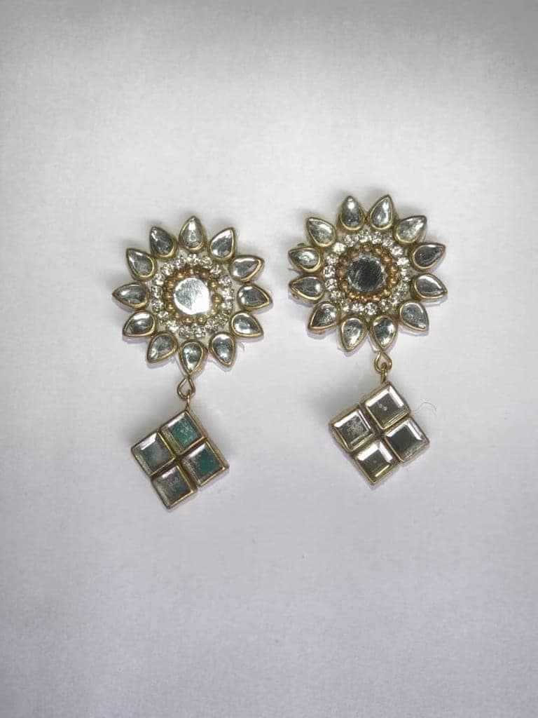 "Stunning Cubic Zirconia and Mirror Work Chandbali Earrings" view 3
