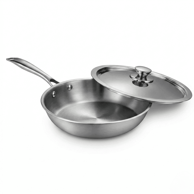WEKTU Tri-Ply Frying Pan with SS Lid – Heavy Bottom Professional Cookware.
