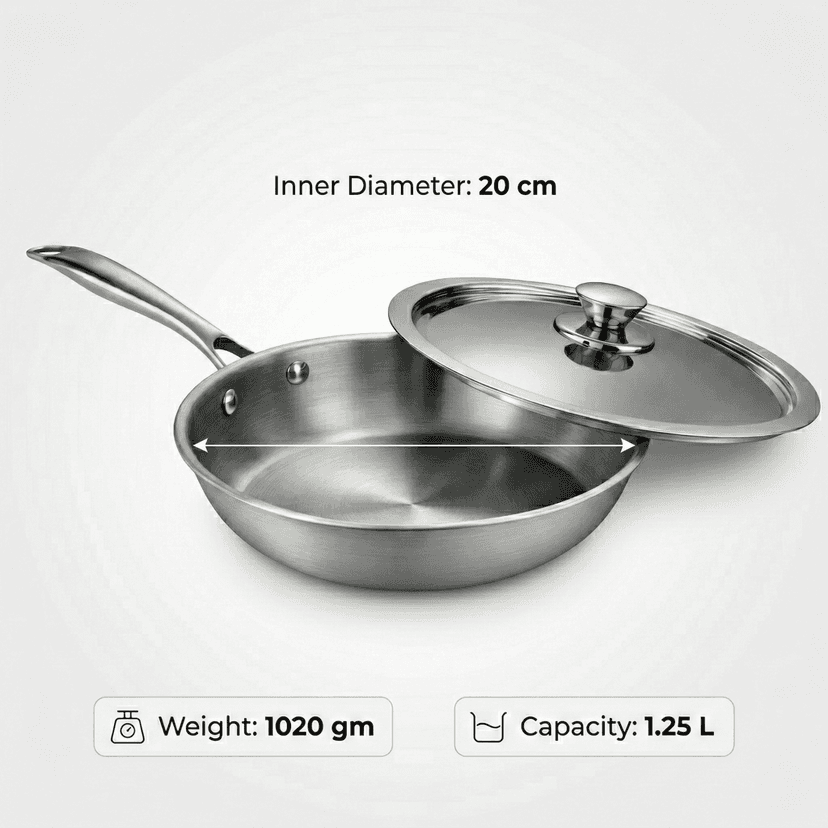 WEKTU Tri-Ply Frying Pan with SS Lid – Heavy Bottom Professional Cookware. view 2