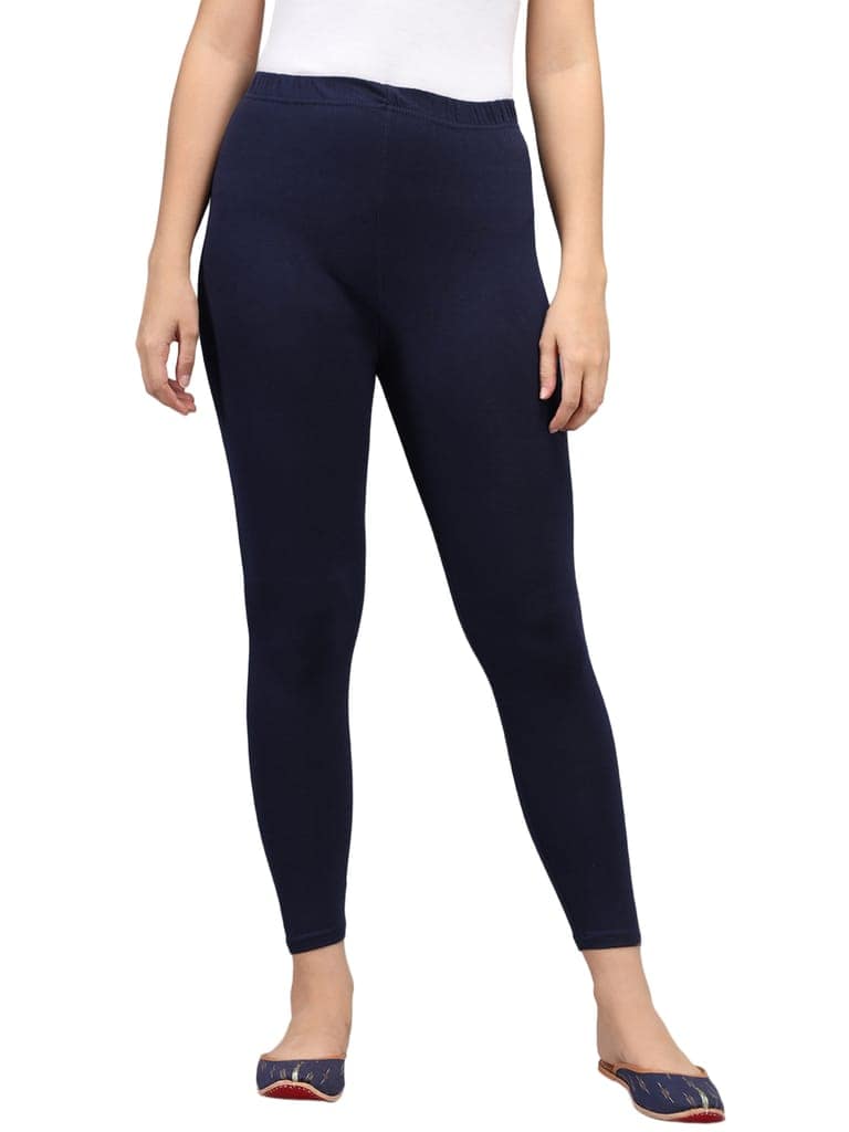 SOFT COLORS Women's Skinny Fit Ethnic Wear Ankle Length Leggings (Navy Blue)