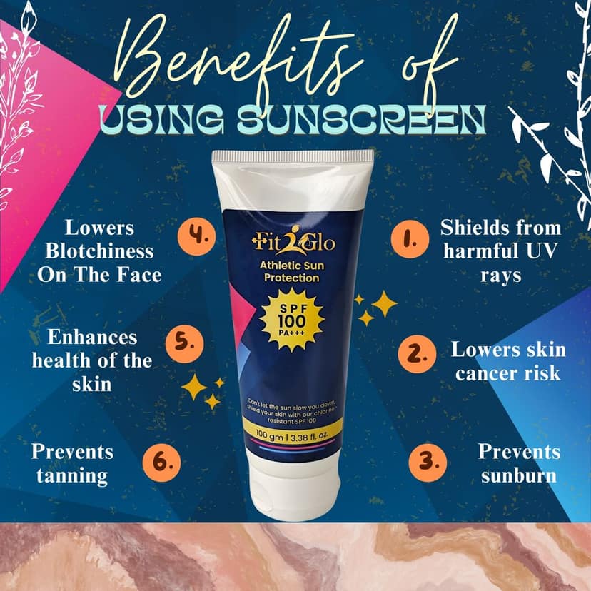 Fit2Glo Athletic Sunscreen Lotion SPF-100 | Non-Greasy, Quick-Absorbing, Chlorine Water Resistant, No White Cast, Broad Spectrum | UVA UVB Sun Protection | Women & Men | All Skin Type | 100 GM view 4